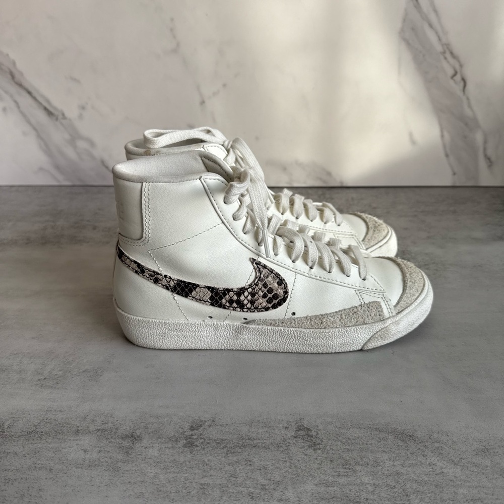 Nike Women's White High-Top Sneakers with Snakeskin Swoosh